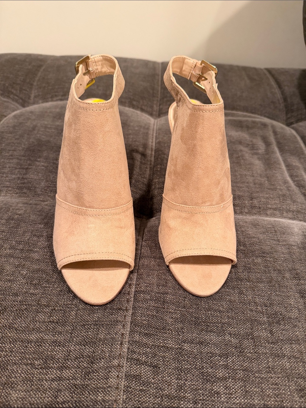 Nine West Beige Suede Open-Toe Ankle Mules